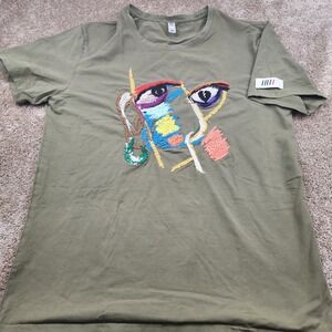 FIFTH LOOP Mens Olive Green XL Graphic Embroidered Short Sleeve T Shirt
